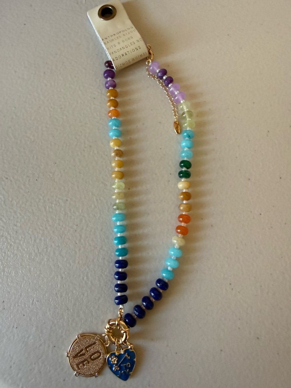 Multicolor Beaded Charm Bracelet with Gold Heart Charm